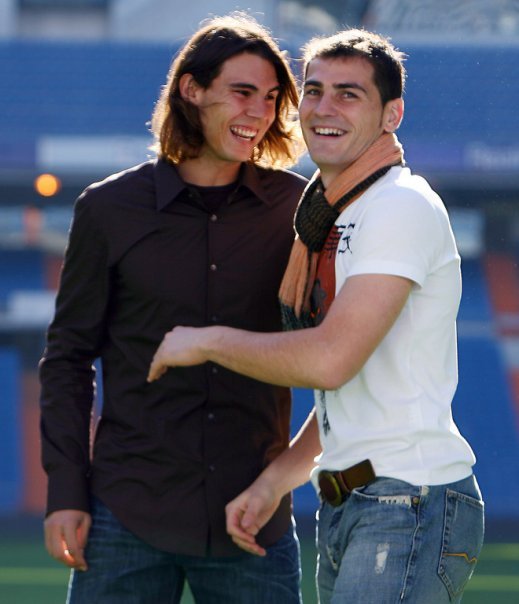 Rafael Nadal and Iker Casillas sharing a joke