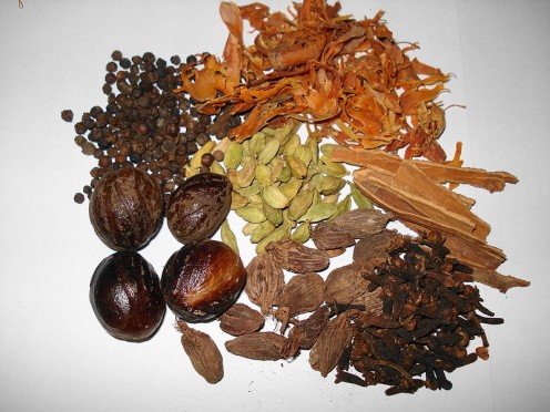 Garam Masala ingredients, before the spices are roasted then ground