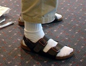The forbidden combination -- sandals with socks (white socks, to make it worst!)