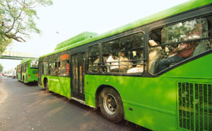 Green buses in Delhi