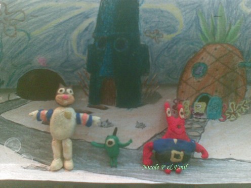Sandy Squirrel, Plankton and Mr.Krabs Clay Models