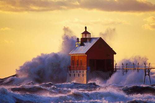 Grand Haven Lighthouse on Lake Michigan, photo by Ed Post
