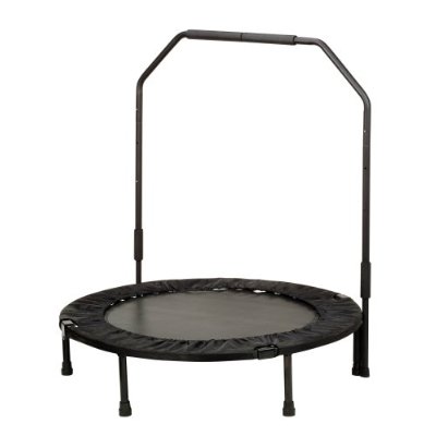 A rebounder with removable stabilizer bar provide additional support for those who need it.