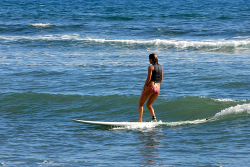 Regular surf stance. This is at Lahaina, Maui, note how gentle the waves are here.