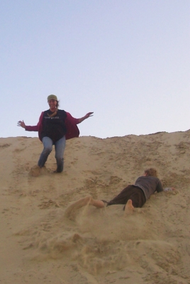 That's me on the left having just landed a little jump down a sand dune, and my eldest son (12) having already landed and watching me - even though we ran to jump at the same time - he's quick! (June 2010)