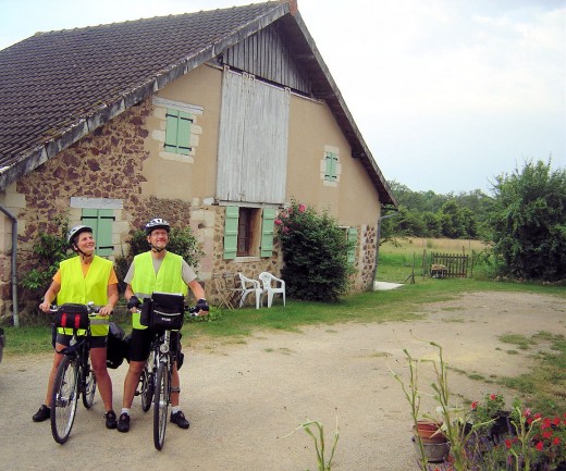 Cycling guests outside our gite.