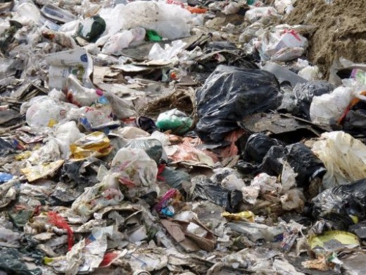Plastic bags, sacks and other plastics at the dump