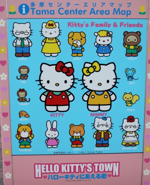 Tama is the home of Hello Kitty and this street map shows Kitty and her family members