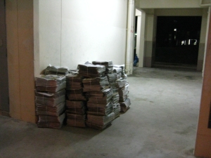 Newspaper stacked in void deck - Great!