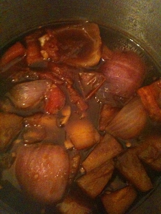 Simmering off the sauce - any extra veggies go in here - which is just amazing.