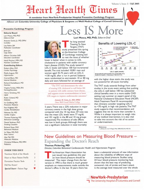 Newsletter given out at the book talk - from Dr. Lori Mosca.