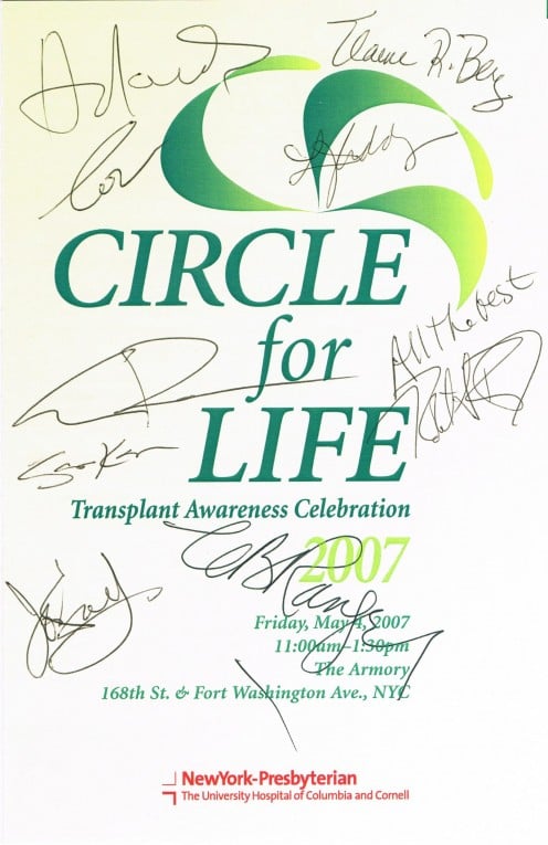 This program includes the autographs of Dr. Herb Pardes, CEO of the NewYork-Presbyterian Hospital; Dr. Eric Rose, who peformed the first heart transplant on a child; New York Congressman Charlie Rangel; Dr. Oz, and others in attendance.