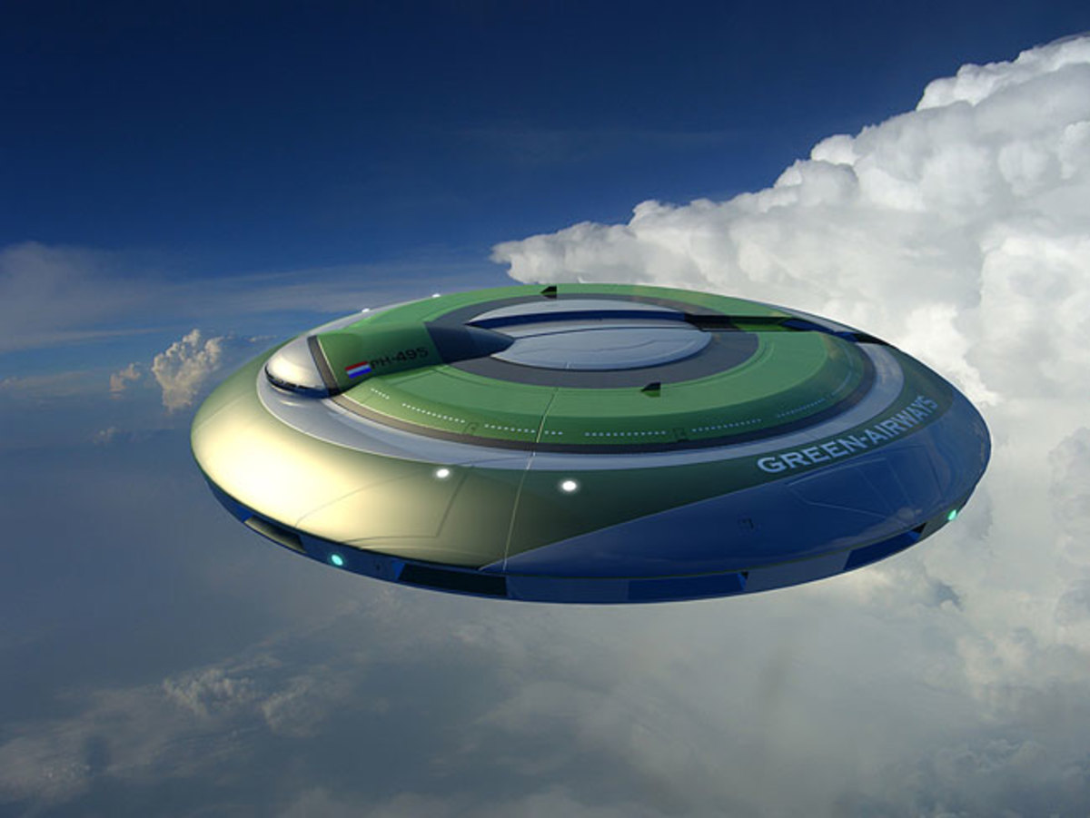 The Netherlands are building this alternative to a regular jetliner. It is a true terrestrial flying saucer, though powered by jets and jet fuel. It can be modified to be powered from greener power sources.