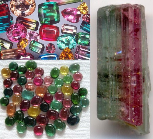 Different colors of tourmaline