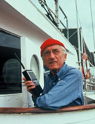 Jacques Cousteau aboard the Calypso. The famous father of my stripping benefactor.