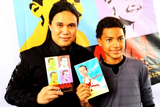 Damien Dematra (left), author of Obama childhood novel and movie. He with Hasan Fariq Ali (right), who acted as Obama.