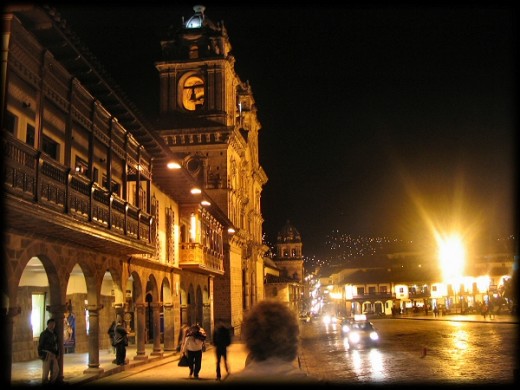 Cusco main square at night.