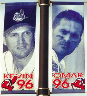 Cleveland Indians pole banners, 1996, by ZZ Design