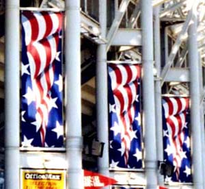 Patriotic pennant banners at Jacobs Field, by ZZ Design
