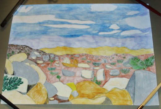 Here is my completed sketch of desert landscape on the backside of the San Bernardino Mountains.