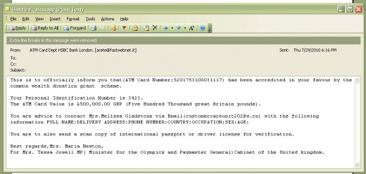 Spam Alert: ATM Card Dept HSBC Bank London