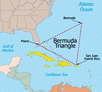 A map showing the extent of the Bermuda Triangle