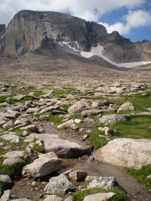 Approaching the Boulderfield with Longs Peak in the background. 