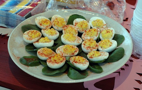 Deviled eggs, though usually an hors d'oeuvre, makes an easy side dish for cookouts.