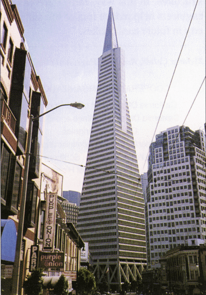 The Transamerica Pyramid, most famous silhouette on San Francisco's skyline, was specifically engineered to wtihstand Earthquakes.