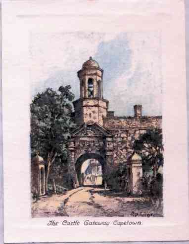 The Castle Gateway, Cape Town. The first stone of the Castle was laid in 1666, but the building was not completed until 1680. It was the seat of government and the centre of social life during the 17th Century.