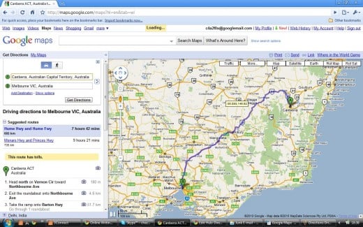 Driving Directions Route - Canberra to Melbourne, Australia