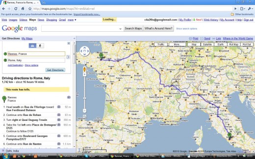 Driving Directions Route - Rennes to Rome