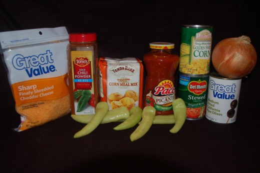    Home grown banana peppers with other key ingredients.