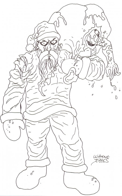 Drawing a zombie Santa Clause ink drawing 3 - A refined drawing came together quite quick.