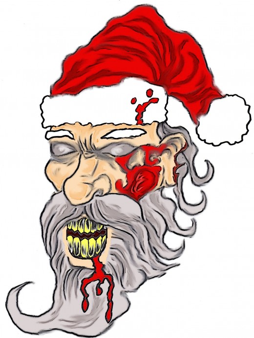 How to draw a zombie Santa face.  Zombie Santa art by Wayne Tully.
