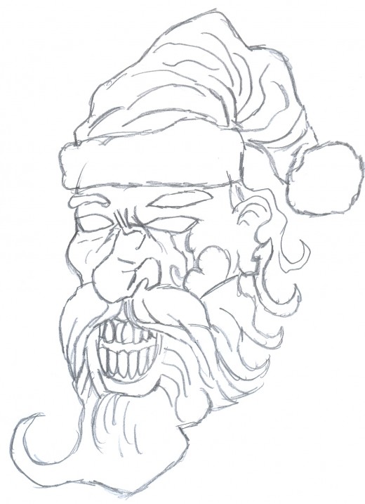 Drawing zombie Santa Face Sketch 3 - Zombie Face drawing  development.