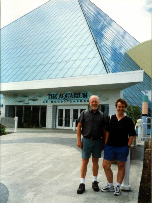 This is my hubby and our friend Sue standing outside of the Pyramid that housed the Aquarium.