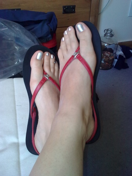 I put my feet up as often as I can possibly manage.  My feet can often be seen in this position, although in the colder months they will be adorned with thick socks, and probably not flip flops.