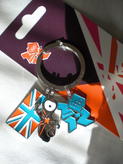 One of the keyrings with the Union Jack, Wenlock the mascot and the official symbol for the 2012 games.