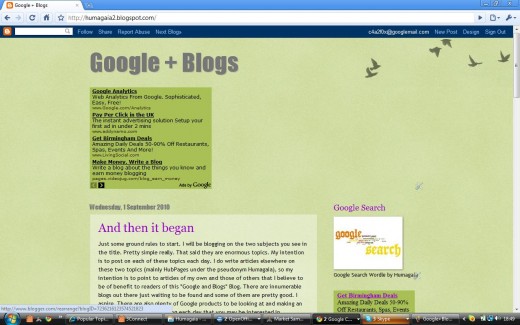 Google + Blogs blog (http://humagaia2.blogspot.com/) by Humagaia first page