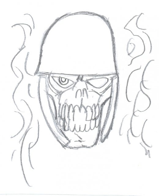 Draw a war skull tattoo.