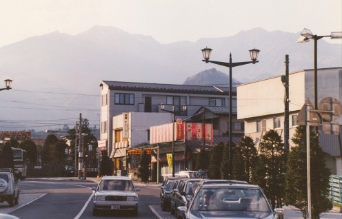 View of the mountains from the JR station, Nikko.