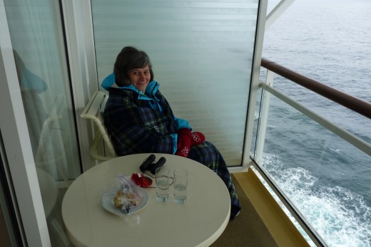 Having a snack on our balcony while we crusie in Antarctica by Elephant Island