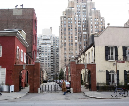Looking west across University Place at Washington Mews 
