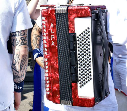 Accordian, played at Padstow May Day.     Photo by: Ennor