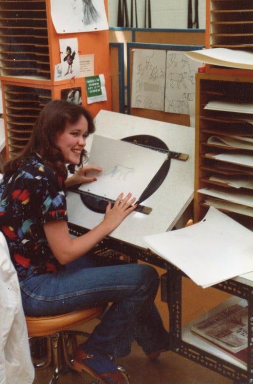 Here I am at the animation desk, first summer at Sheridan, working on my four-legged walk-across. I did a cougar, which I found out later was the toughest animal to do. I spent HOURS at the Toronto zoo obsessively studying the cougar there.
