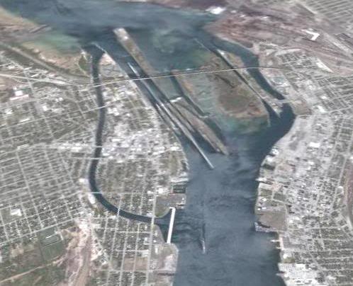 Aerial photo of the Soo Locks 