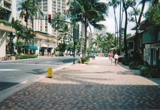 Walking down Waikiki's shopping area