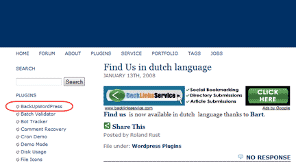 Diagram 1.  The WordPress Backup Plugin Link