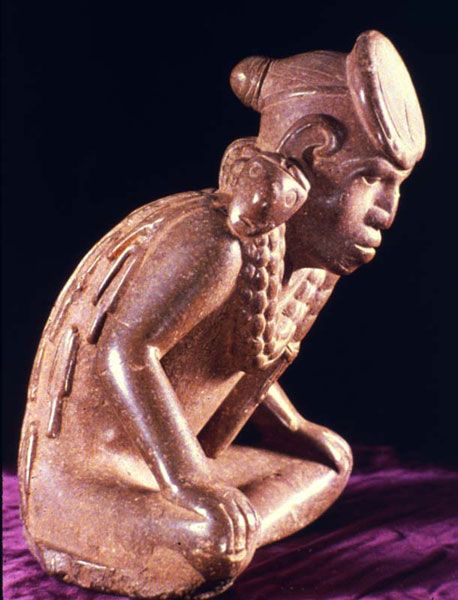 This sensitively done sculptured figurine shows the artistic skill of the Olmec in anatomy and in the expression of emotion and frozen action.